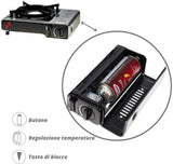 Fornello Portatile Inox da Campeggio a Gas Litgas Bistro 4000 Compreso 4 Cartucce Gas